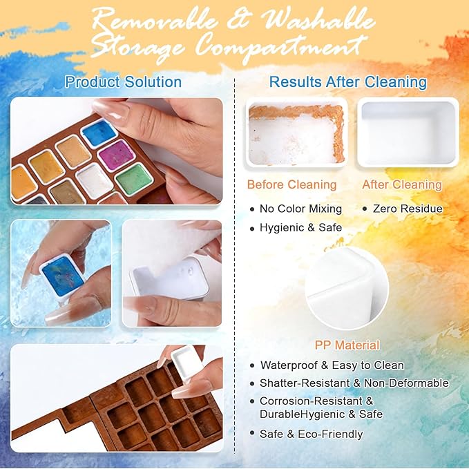 Mini Watercolor Travel Set – 24-Color Watercolor Paint Kit with 12 Special & 12 Standard Pigments, 12-Well Removable Wooden Palette, 5 Brushes & 2 Sketchbooks – Portable Art Kit for Beginners, Students & Artists