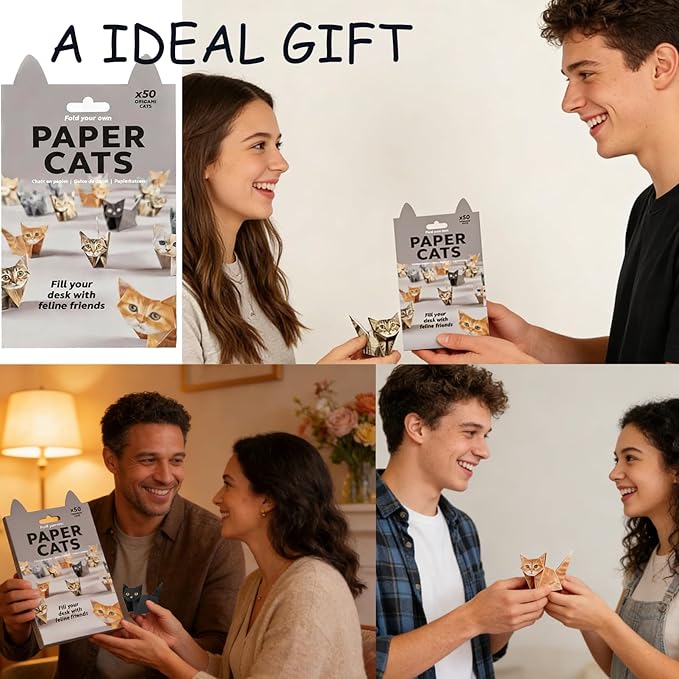 Paper Cats -3D DIY Origami Paper Cats,50 Sheets Origami Paper for Making Cute Origami Cat Fun Art Craft Project for Adults, Desk Decor Gift for Cat & Pet Lovers