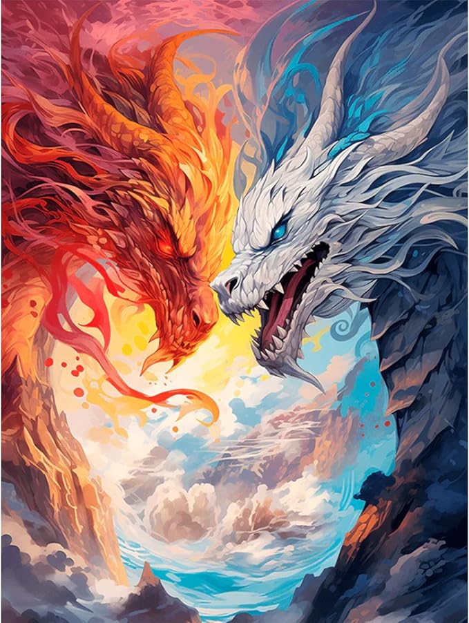 Camocin Diamond Art Kits for Adults Dragon, 5D Dragon Diamond Painting Kits for Adults Beginners, DIY Animals Full Round Dots Drill Gem Art Kit for Gift Home Wall Decor 12 x 16 Inch