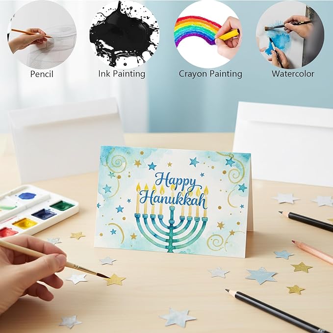 15 Set Watercolor Cards with Envelopes, 140lb/300GSM Cotton Heavyweight Watercolor Paper Cards, 4x6 Inch Foldable Blank Watercolor Postcards and Envelopes DIY Greeting Cards for Wedding Birthday