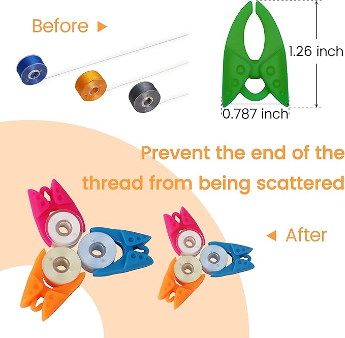 New brothread 100pcs Mix Sewing Notion (50 Bobbin Holders + 50 Bobbin Clamps) - Prevent Bobbin Thread Tails from Unwinding - Best Organizer for Most Sizes of Bobbin Thread Spools