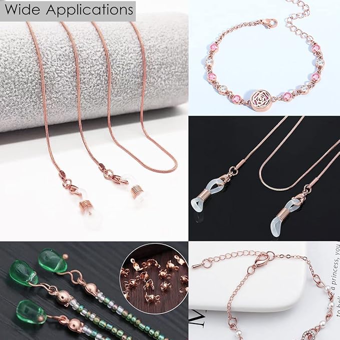 800 Pcs Jewelry Making Accessories Set with 100 Pieces Lobster Claw Clasp 200 Pieces Bead Tips Knot Covers and 500 Pieces Open Jump Ring Connectors DIY Jewelry Making Supplies(Rose Gold)