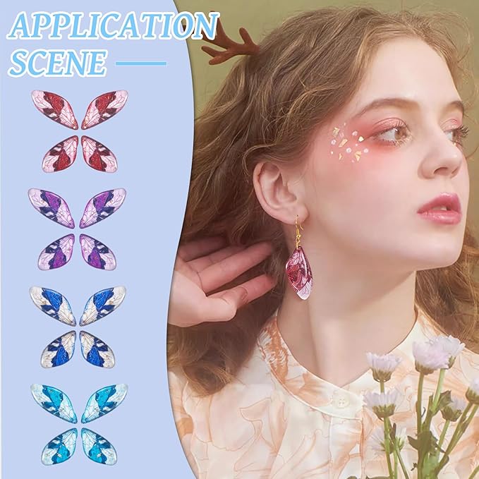 FASHEWELRY 16Pcs Resin Wing Charms Blue Purple Red Butterfly Wing Earring Charms Colorful Dragonfly Wings Pendants with Jump Rings Earrings Hooks for DIY Earring Jewelry Making Kits