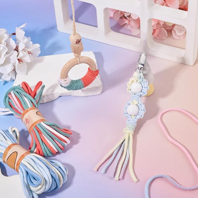 98.46 Feet Colorful 3-3.5mm Macrame Cord Twisted Soft Macrame Rope Segment Dyed Decorative Cord Sewing Twine Craft Thread for DIY Crafts Knitting Plant Hangers Christmas Wedding Decoration
