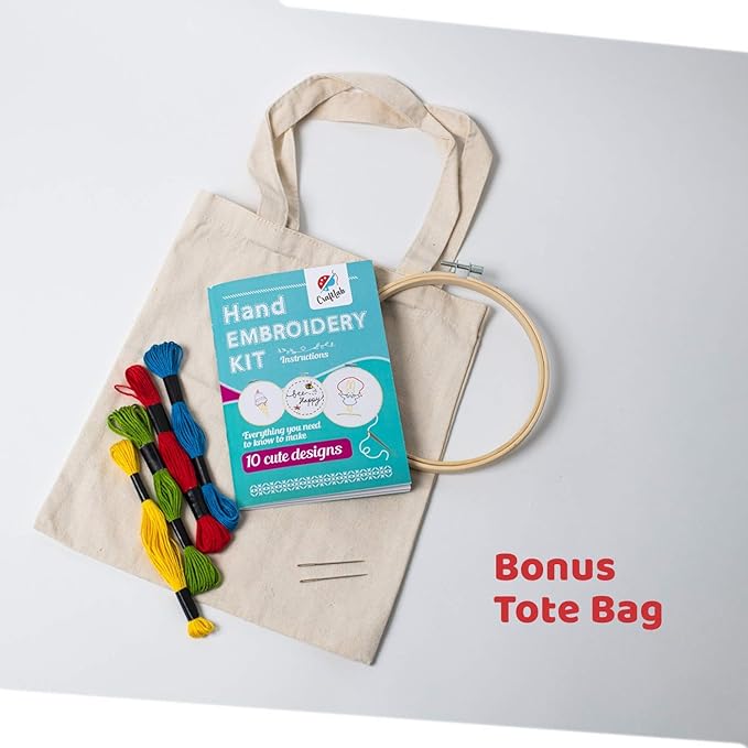 CraftLab Embroidery Kit for Kids - Beginner Sewing Kit with 10 Projects, Hoops, Thread, Patterns
