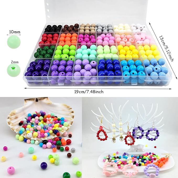 408Pcs 10mm Acrylic Round Beads for Jewelry Making, 24 Colors Rainbow Round Beads for Bracelets Making Kit Candy Color Plastic Bubble Gum Beads Pastel Loose Beads Bulk for DIY Necklace Crafts (10mm)