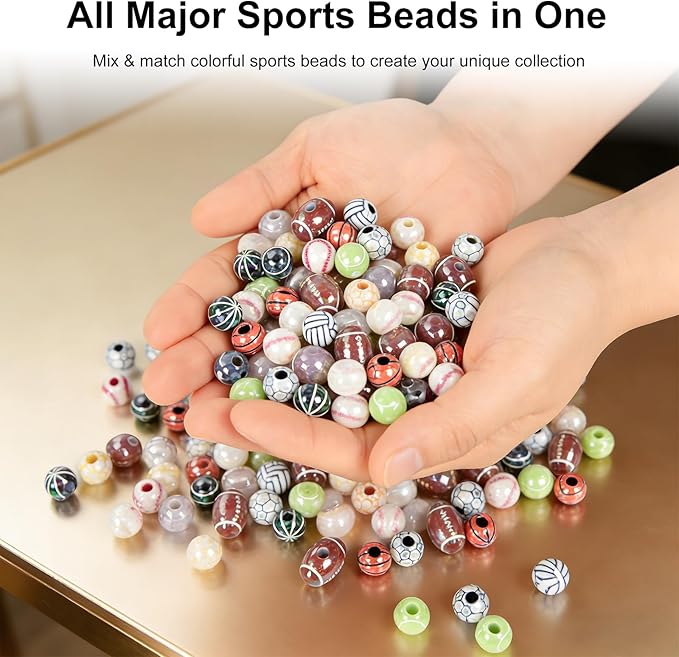 CJZMBSTY 467PCS DIY Sports Bead Keychain Making Kit, Crafts for Bag Charm Bracelet with 6 Ball Types Football Basketball Baseball Tennis Volleyball Rugby, Easy for Beginners and Ball Lover
