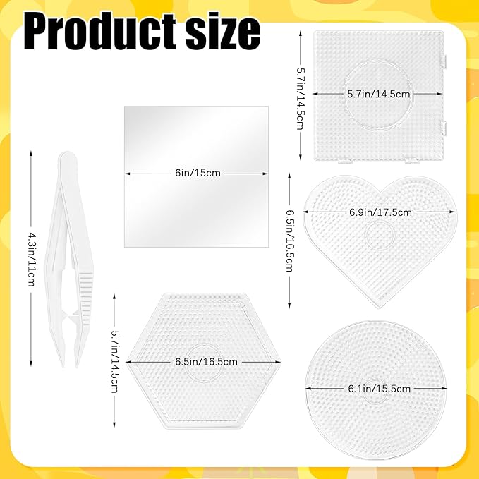 BILLIOTEAM 10PCS (4 Shapes) Fuse Beads Pegboards Boards with 2Pieces Tweezers and 6Pieces Lroning Paper,5mm Clear Plastic Pegboards Set Kit for Kids Craft Supplies Beads