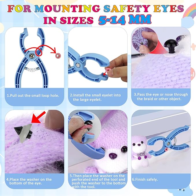 Safety Eye Tool, Safety Eyes for Crocheting Auxiliary, Safety Eyes Tool for Amigurumi Crochet & Stuffed 5-30mm Animal Eyes Making Supplies Tool - Blue（1PCS)