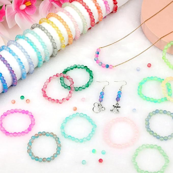 shynek 1400 Pieces 6mm Round Glass Beads for Bracelets, 28 Colors Bracelet Beads, Glass Crystal Beads for Jewelry Making, Bracelet Making and DIY Crafts(Gradient Mermaid Color)
