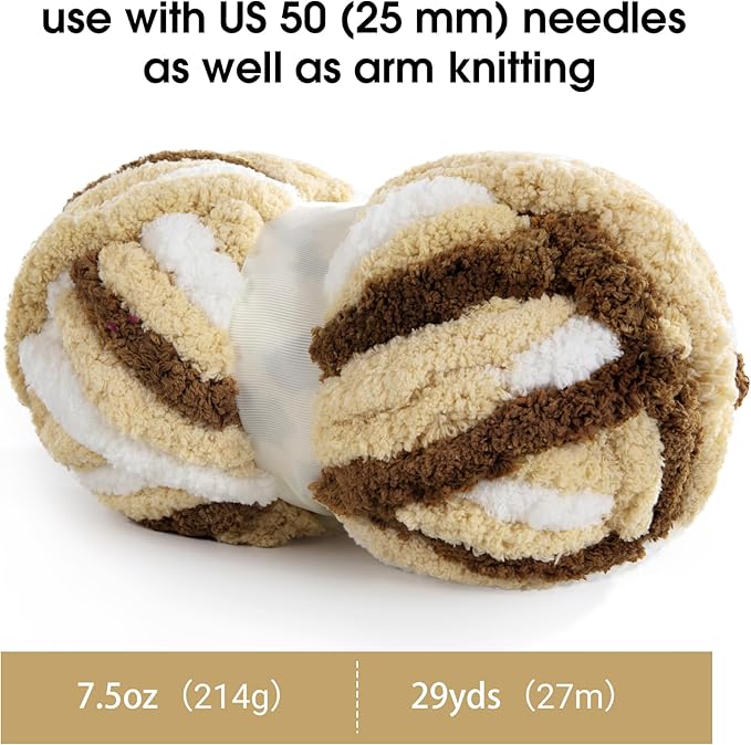 MABOZOO Tie Dye Chunky Yarn for Crocheting 8 Pack,Khaki Fluffy Jumbo Chenille Yarn,Soft Plush Yarn Bulky,Giant Thick Fuzzy Yarn for Hand Knitting or Arm Knitting (31.7 yds,8 oz Each Skein)