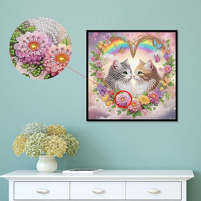 LazyFold Diamond Art Painting Kit, DIY Cute Cats 5D Special Shape Crystal Diamond Partial Diamond Art Painting Mosaic Making Craft, Suitable for Home Wall Decor Art Gift 12×12inch