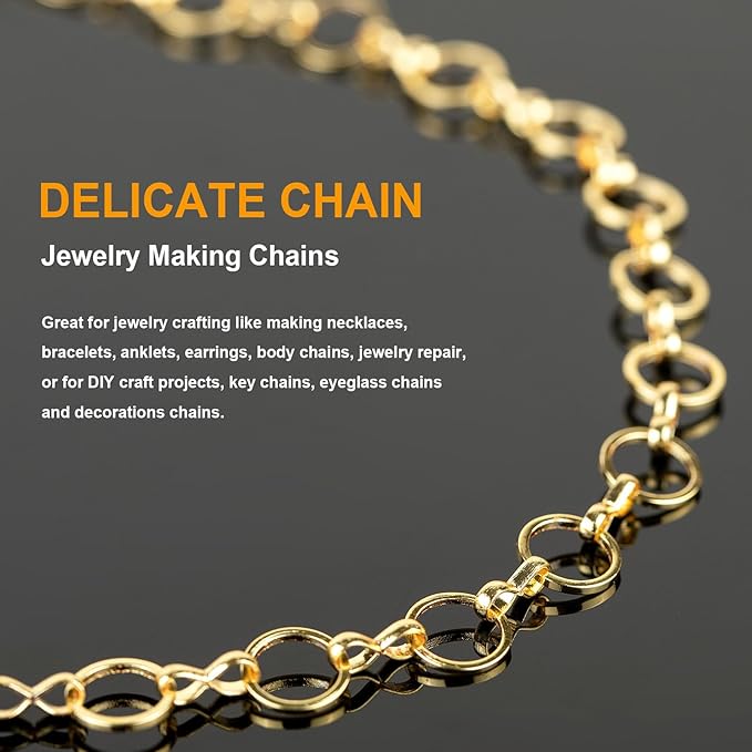 KYUNHOO 13 Feet Light Gold Necklace Chains for Jewelry Making 8MM Circle Link 18K Gold Plated Brass Chain Bulk for Craft DIY with Lobster Clasps and Jump Rings