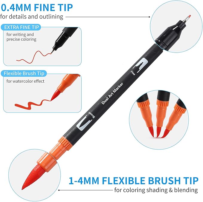 100 Colors Art Markers for Adults,Dual Tip Pens for Adult Illustration, Journaling, Calligraphy - Artist Drawing Supplies,Brush and Fine Pens for Lettering, Manga, Design Sketching