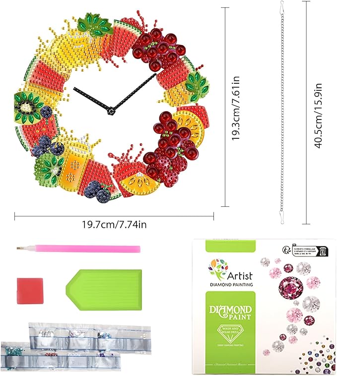 Lxmsja DIY Fruit Clock Diamond Painting Hanging Ornament, Double-Sided Acrylic Orange Juice Diamond Art Kit, Special Shaped Suncatcher Hanging Pendant Window Art Kit 8x8 inch