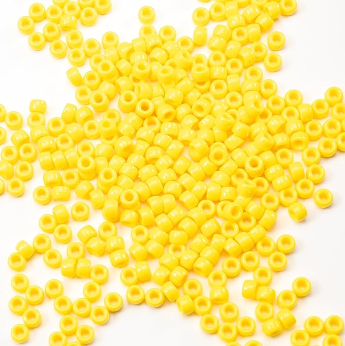 Gxueshan 1000 Pcs Acrylic Yellow Pony Beads 6x9mm Bulk for Friendship DIY Bracelet Necklace Jewelry Making Earring Hair Braiding Kandi Beads