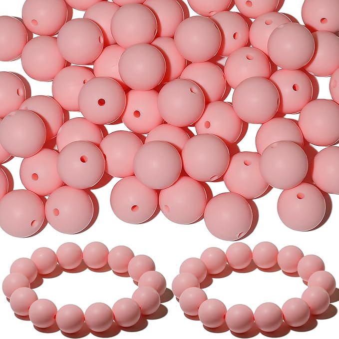 120pcs Richbunnys 15mm Bulk Silicone Beads for Pens and Keychain Making,Large Bead for Necklace and Bracelets Making,Assorted Rubber Beads Set（Light Pink）