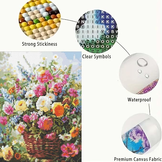 GEMFAMILY Flowers Diamond Art Kits for Adults,Floral Basket Diamond Painting Kits for Beginners,DIY Full Round Drill Diamond Dots Gem Art Crafts Kits for Home Decor 12 x 16 inch