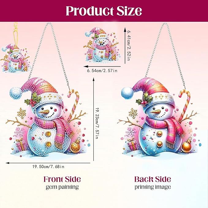 Masendp Adult Diamond Art Hanging Kit, Special Shape Rhinestones, DIY Acrylic 5D Diamond Art Painting Window Pendant Home Garden Wall Mounting Kit Hanging Ornament, Double Sided. (Colorful Snowman)