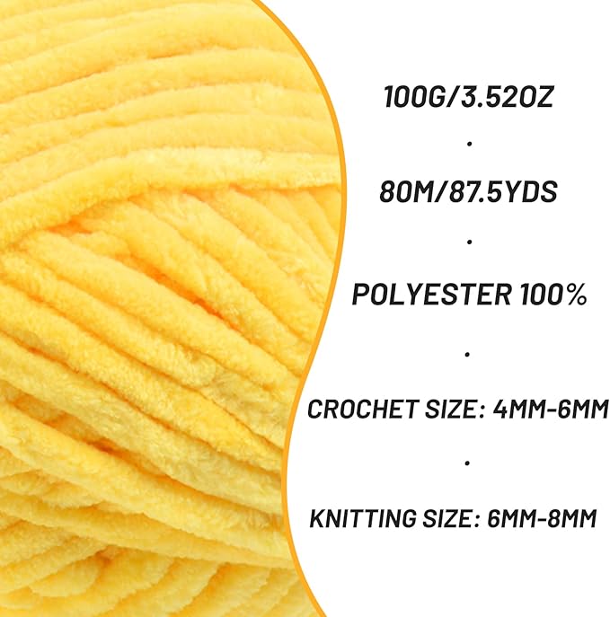 4 Pack Chunky Chenille Yarn for Crocheting, Baby Yarn for Crocheting Soft Blanket, 349.9 yds /14.1 oz Crochet Yarn, Bulky 5 Amigurumi Yarns, Fluffy Velvet Yarns for Knitting Crafts (4 Light Yellow)