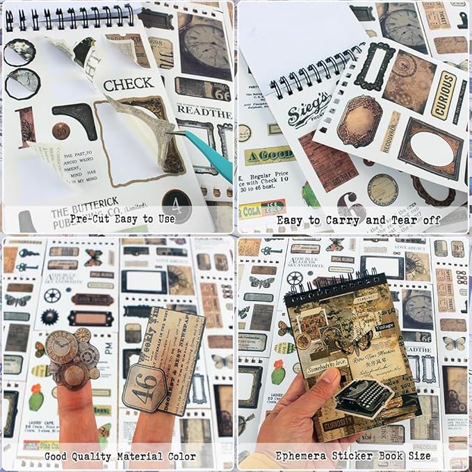 50 Sheets Precut Dark Academia Washi Stickers Book for Journaling, 604PCS Vintage Scrapbook Stickers, Ephemera for Junk Journal Supplies, Scrapbooking, Bujo, Collage, Adults Crafts Arts