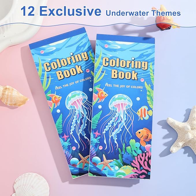 Women's Mini Paint with Water Coloring Book, 12 Pages Sea World Small Coloring Books for Adults to Relax and Relieve Anxiety,Color Painting Kit Art Craft,Gift for Mother's Day,Birthdays,Anniversaries