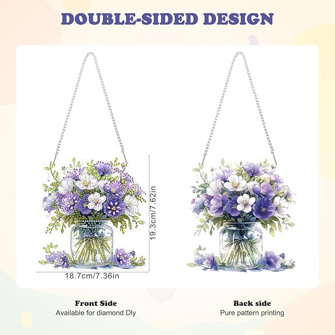 HEIBAGO Diamond Art Hanging Kits for Adults Kids, Hanging Diamond Art Vase, 5D Special Shaped Crystal Diamond Painting Kit Flower, DIY Pattern Window Pendant for Home Wall Decor 8.3x8.3 Inch