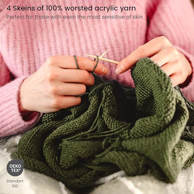 ARTEZA Acrylic Yarn for Crocheting, 4 x 200-g Skeins of Worsted Yarn for Knitting, Mossy A602, Knitting & Crochet Supplies