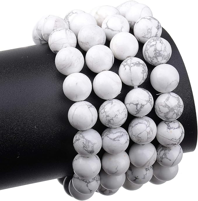 LPBeads 80Pcs Polished 10mm Round Natural Howlite Gemstone Loose Beads with Stretch Cord for Jewelry Making Bracelets