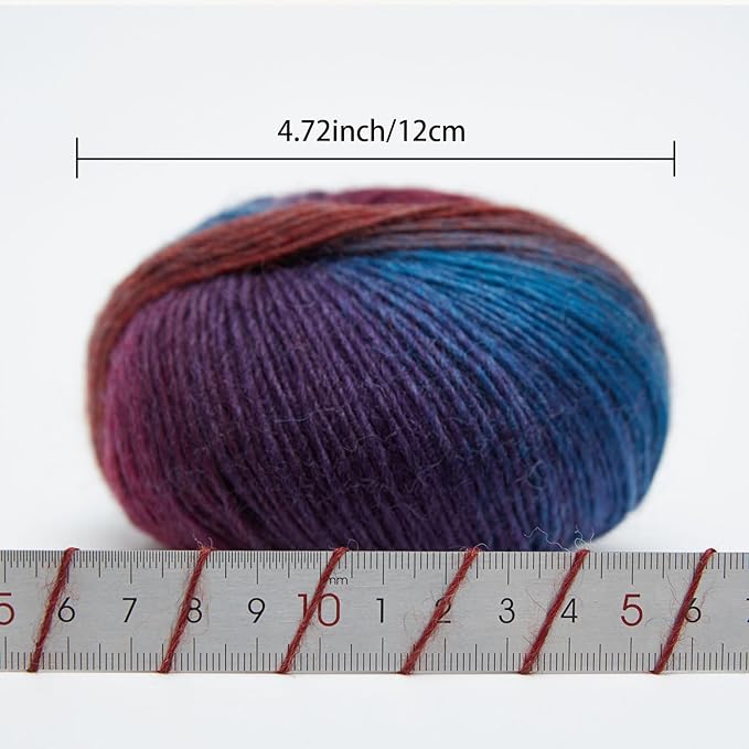 NICEEC 3 Skeins Rainbow Soft Yarn 100% Wool Gradient Multi Color Yarn for Crocheting Knit Total Length 180m×3(196yds×3,50g×3)-17#