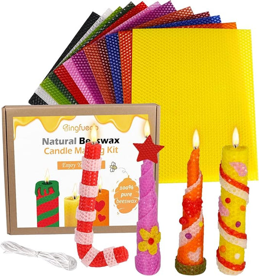 Bingfuego Beeswax Candle Making Kit for Kids - 12 Sheets for Rolling, Natural Candle Making Kit (Classic Color, 10 x 8 inch)