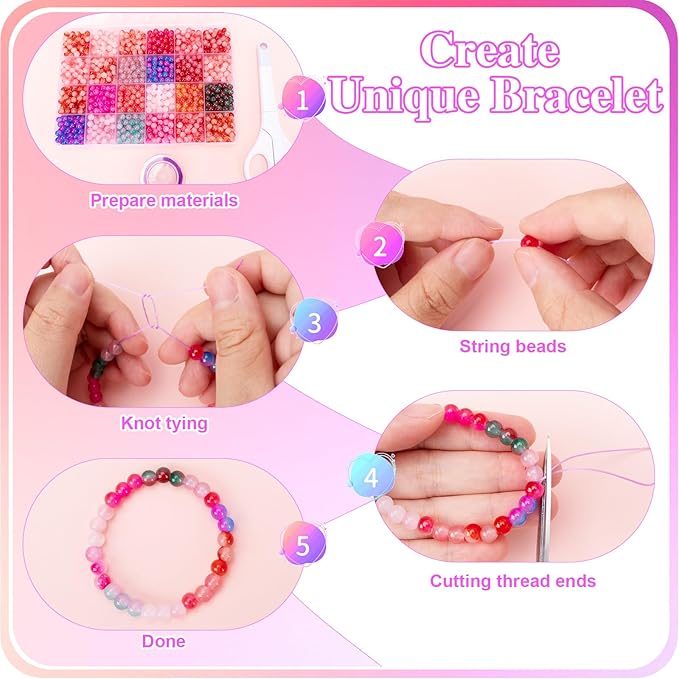 XSEINO About 7200+ pcs 6mm Glass Beads Bracelet Making Kit, 144 Assorted Colorful Bi-Color Fusion Series Crystal Beads Making and DIY Crafts