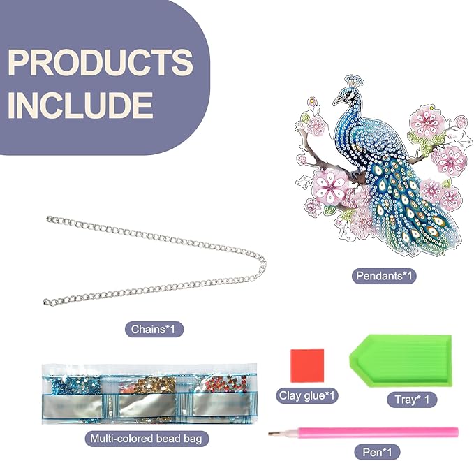 TDFERAN Diamond Painting Pendant Peacock Mosaic Making Kits by Kits Home Decoration Pendant Diamond Art Hanging Sign Onament Art Wind Chimes Hanging Pendants for Wall Home Decor Tabletop Decoration