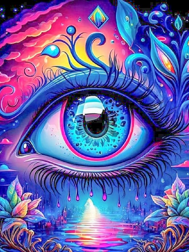 ijbnhd Diamond Art Kits for Adults, DIY Colorful Eye Diamond Painting Kits for Beginners, 5D Full Drill Round Eye Gem Art for Home Wall Decor 12X16in