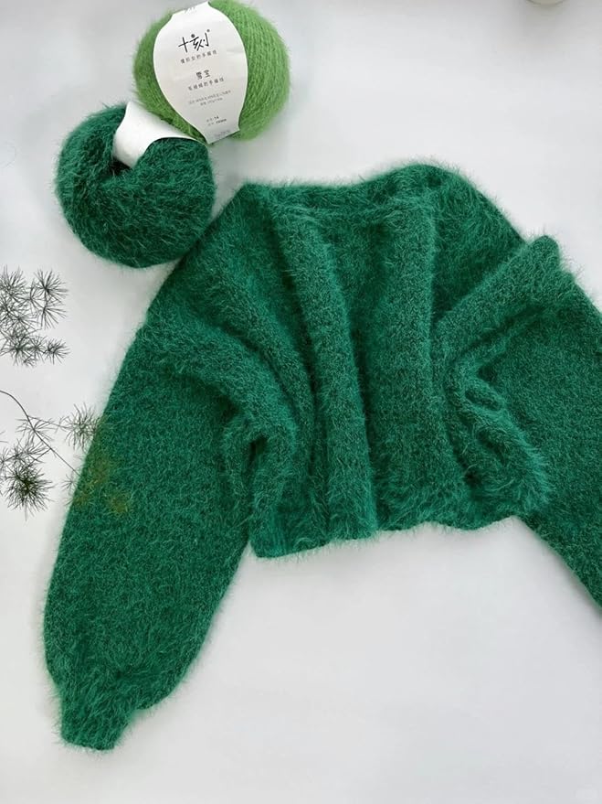 Snowbaby Wool Acrylic Blend Long Pile Yarn,(Worsted) Warm and Luxurious Fuzzy Yarn for Knitting and Crocheting DIY Hats Scarves Sweaters, 2 * 3.52oz/100g 207yds(15-Pine)