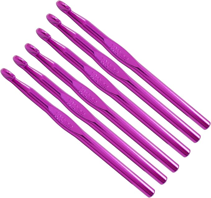 Auvotuis 6Pcs 10mm US Size N/P (Size 15) Aluminum Crochet Hook Knitting Needles for DIY Craft Yarn, Purple