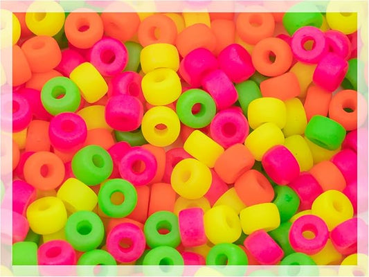 120 pcs (0.8oz) Mix of Big Pony Bagel Czech Glass Beads, 6mm (0.24 inch, Hole 0.08in) Semi Matte Neon Mix