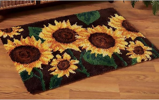 Large Latch Hook Rug Kit for Adults, DIY Crochet Yarn Rugs Tapestry Hooking Needlework Crafts Arts with Color Preprinted Pattern Embroidery for Home Decor,Sunflower