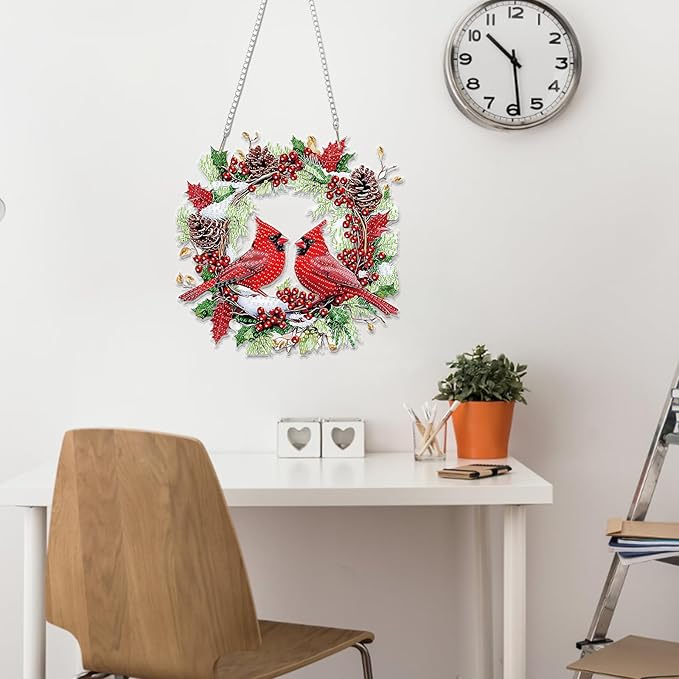 Miwixy Christmas Hanging Diamond Art Kits for Adults,Cardinal Special Shaped Crystal Birds Diamond Painting Ornament Kit DIY Double-Sided Pattern Window Pendant Gem Art Kit for Home Wall Decor