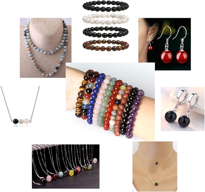 7 Chakra Natural Stone Beads Mixed 100pcs 8mm Round Genuine Real Stone Beading Loose Gemstone Amethyse Color DIY Smooth Beads for Bracelet Necklace Earrings Jewelry Making