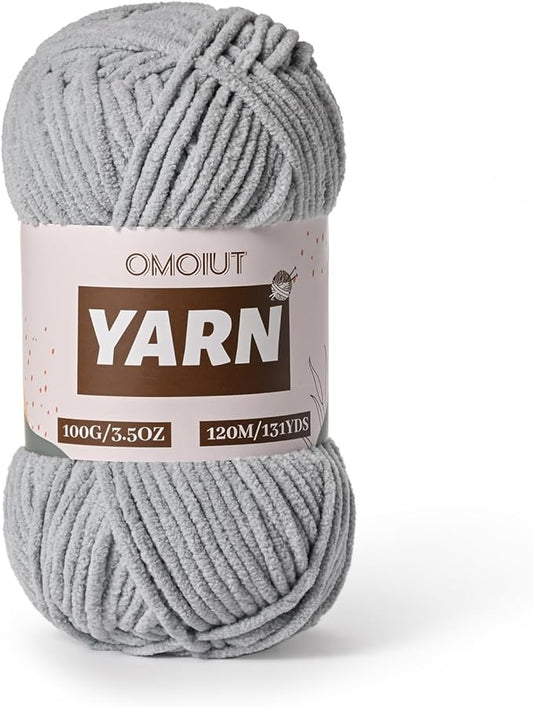 Plush Chenille Chunky Crochet Yarn - Baby Yarn for Crocheting Soft - Velvet Yarns Knitting for Blankets Crafts - Fluffy Amigurumi Yarns 100g / 131yd (Grayish)