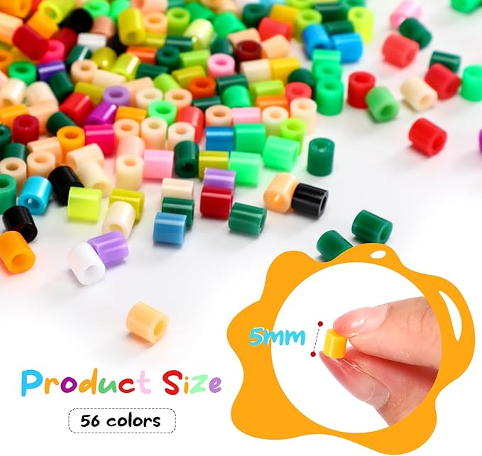 Libima 14000 Pcs 56 Colors Fuse Beads Bulk for Kids Art and Crafts Assorted Iron Beads Set Multicolored for Birthday Gift Bracelet Making Accessories (5mm)