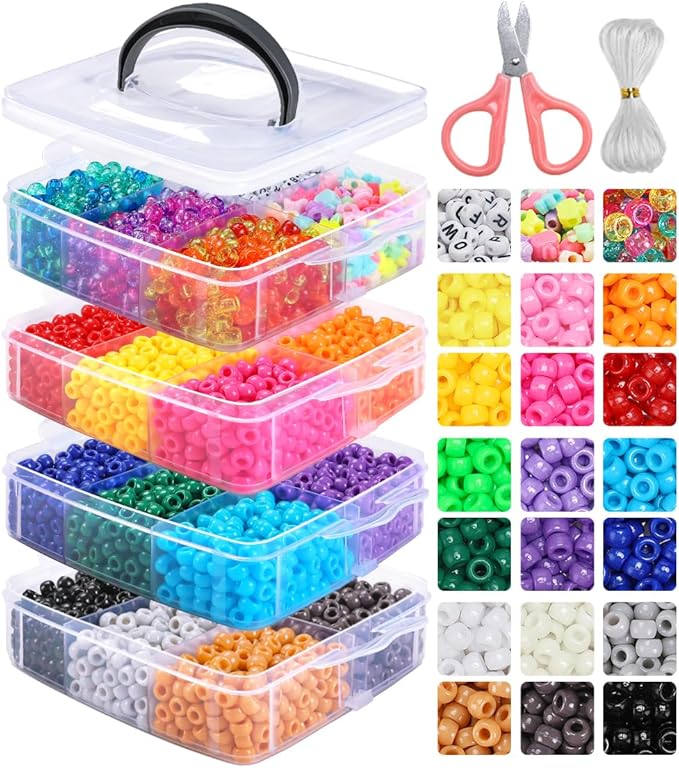 iooleem pony beads, 4200pcs 27 colors(solid & glitter), beading kits for bracelet, beads for friendship bracelets & jewelry making, easy storage.