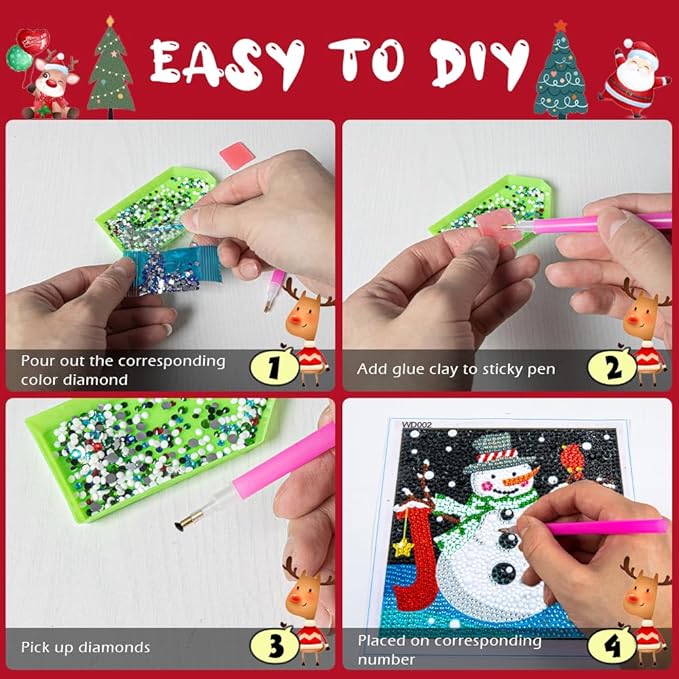 Labeol Diamond Art Kits for Kids Crafts for Girls Ages 6-8-10-12 Easy to DIY Creative Diamond Art Sticker Craft by Numbers Kits for Kids and Adult Beginners (4 Pack Christmas)