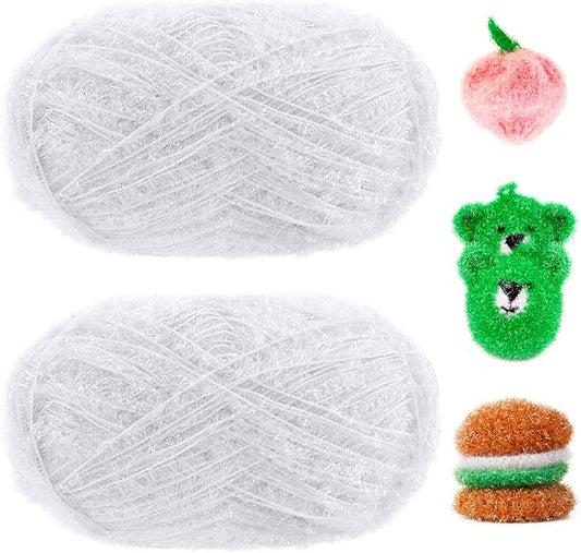 JeogYong Scrubby Yarn 2 Skeins (2 x 100g, 2 x 218yd) Scrubby Sparkle Yarn, Fluffy Polyester Scrubbie Crochet String for Crocheting Knitting Dishcloths Washcloths DIY Projects