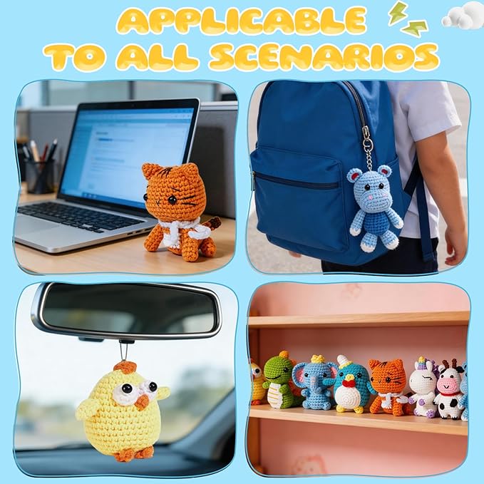 8Pcs Crochet Kit for Beginners, 2026 DIY Craft for Adults and Kids, Great Birthday Gift for Crochet Lovers, Crocheting Animal Kits with Step by Step Videos,Yarn,Crochet Hook