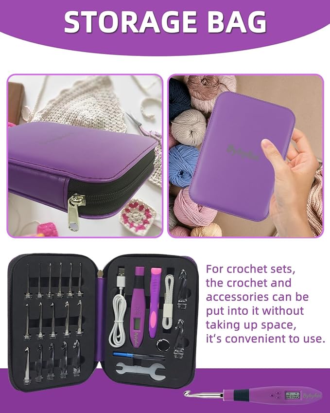 Light Up Crochet Hooks Set-18 Sizes Digital Crochet Hook with Counter 2.0~14.0mm, Ergonomic Lighted Crochet Hooks for Stitch & Row Counting