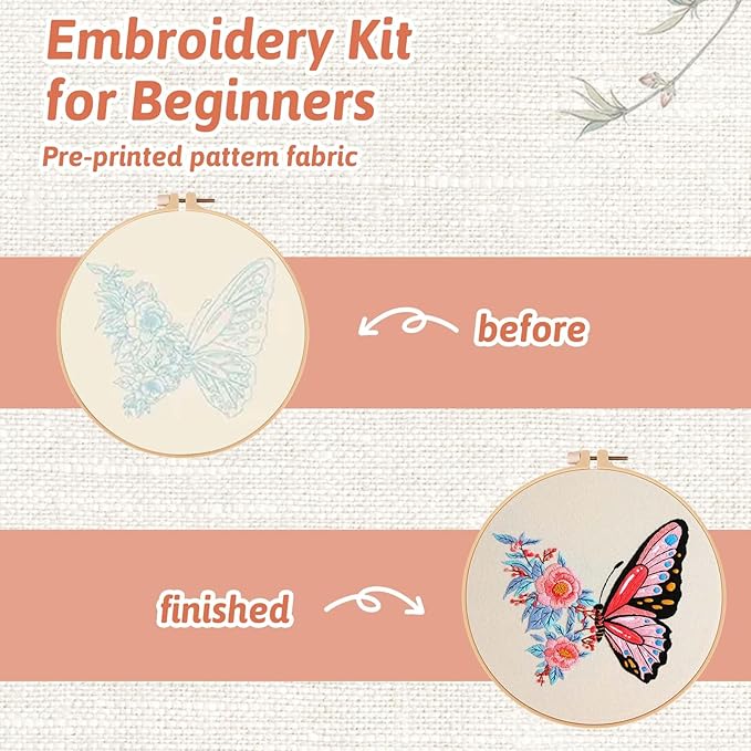 Fakindiy 4 Sets Embroidery Kit for Beginners, Bee Cross Stitch Set for Complete Starter Kit with Hoop, Threads, Needles & Tools,Hand Craft Gift for Lovers (ColorB-bee Pattern)