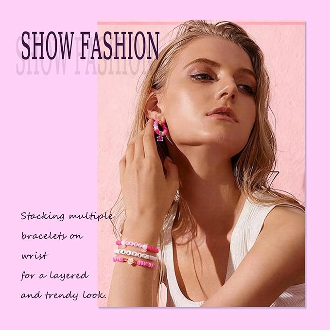 3500pcs Pink Clay Beads for Bracelets Making Kit, 6mm Heishi Polymer Flat Round Disc Clay Beads for Jewelry Making Pink