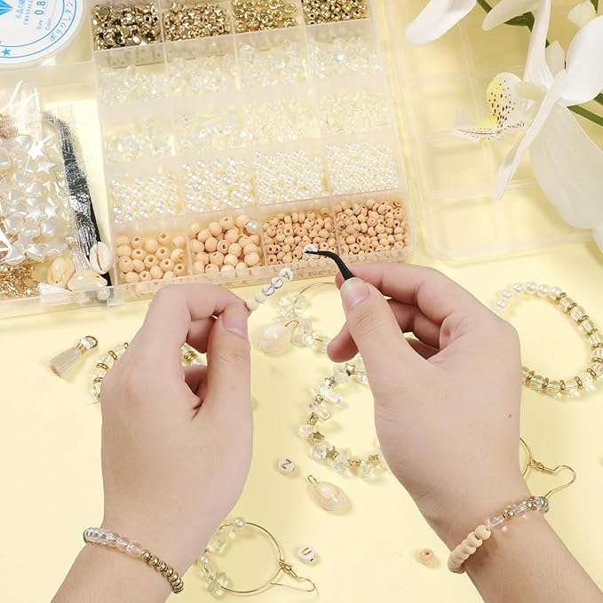 TOIPINIO Bracelet Making Kit Jewelry Making Supplies Kit Natural Stone Beads for Irregular Natural Stone with for DIY Craft-1736 PCS Friendship Bracelet/Necklace/Earrings for Adults (Clear Crystal)